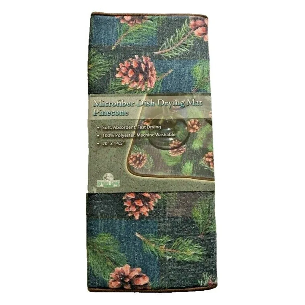 River's Edge Pinecone Dish Drying Mat Cabin Ranch Lodge Cabin Super Absorbent